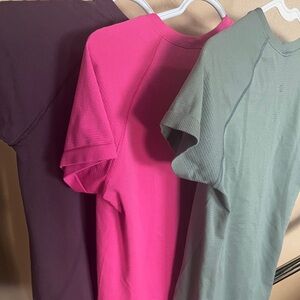 SET of 3!SWIFTLY TECH. Lululemon. Waist length.Pink, green,purple. Size 8